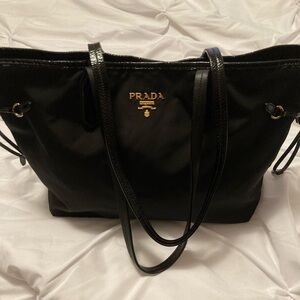 Authentic Prada Tessuto nylon tote with patent leather trim